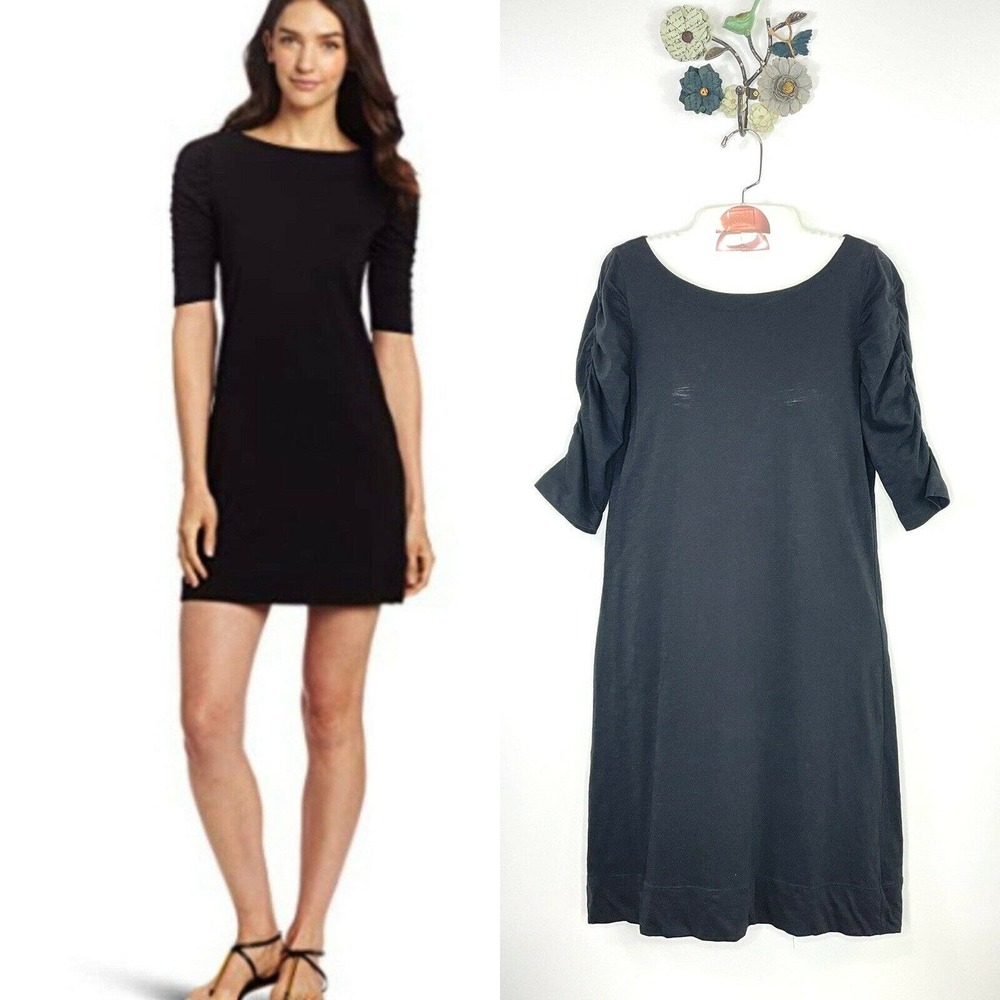 Lilly Pulitzer Black Pima Cotton Size Small Dress Kaleb Ruched Sleeves Boat neck